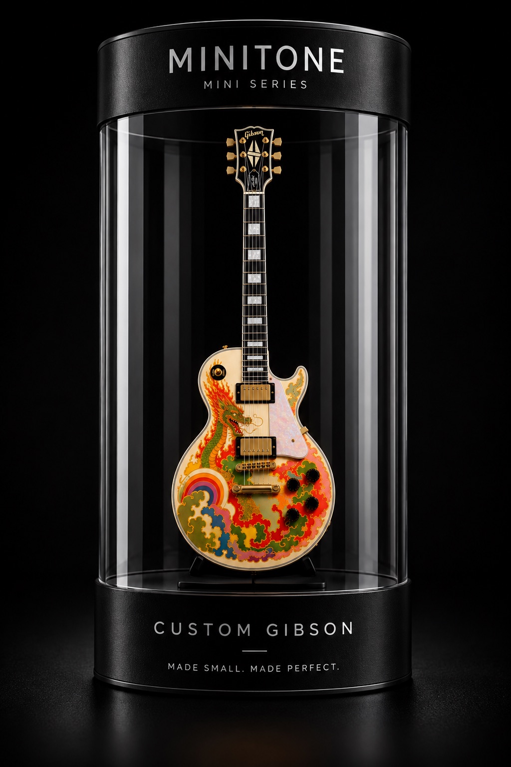 Custom Gibson mini guitar in its display case